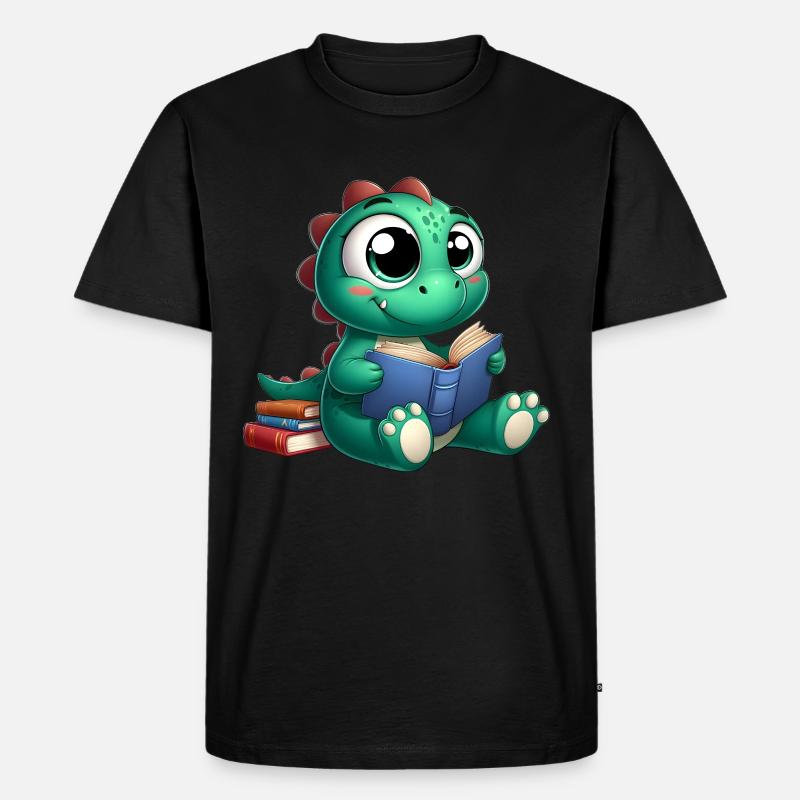 Dino liest ein Buch - Männer Premium Bio T-Shirt - Schwarz