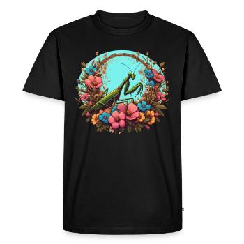 Mante religieuse dans une mer de fleurs - T-shirt Premium bio Homme - noir - Devant - Nico (187cm)