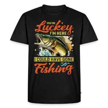 Tu as de la chance que je sois là, j’aurais pu aller à la pêche - T-shirt Premium bio Homme - noir - Devant - Nico (187cm)