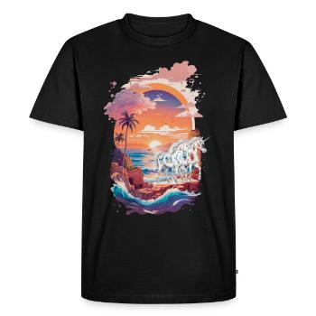 nature, coucher de soleil, licornes, animaux mythiques, chevaux - T-shirt Premium bio Homme - noir - Devant - Nico (187cm)
