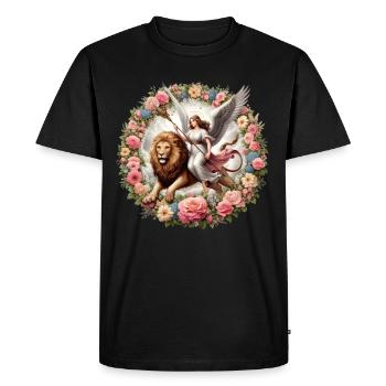 Angel on a lion - Men's Premium Organic T-Shirt - black - Front - Nico (187cm)