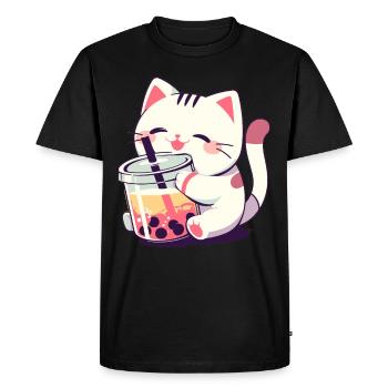 Chat buvant du thé à bulles Boba et chats Anime - T-shirt Premium bio Homme - noir - Devant - Nico (187cm)