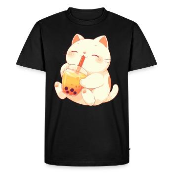 Chat buvant du thé à bulles Boba et chats Anime - T-shirt Premium bio Homme - noir - Devant - Nico (187cm)
