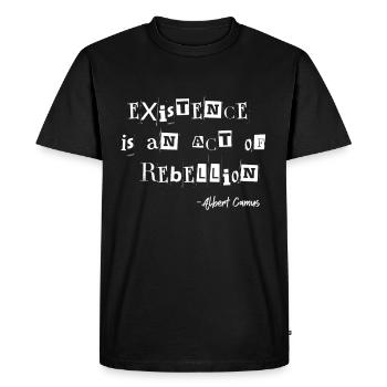 L’existence est un acte de rébellion Albert Camus - T-shirt Premium bio Homme - noir - Devant - Nico (187cm)
