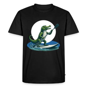 Crocodile doing stand-up paddling - Men's Premium Organic T-Shirt - black - Front - Nico (187cm)