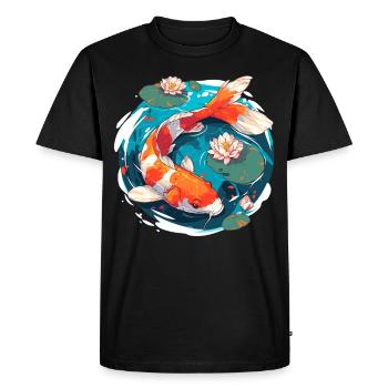 Vintage 80s Rétro Japonais Asiatique Koi Carpe - T-shirt Premium bio Homme - noir - Devant - Nico (187cm)