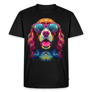 Brittany Spaniel Chien Lunettes Pop Art - T-shirt Premium bio Homme - noir - Devant - Nico (187cm)