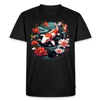 Vintage 80s Rétro Japonais Asiatique Koi Carpe - T-shirt Premium bio Homme - noir - Devant - Nico (187cm)