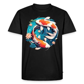 Vintage 80s Rétro Japonais Asiatique Koi Carpe - T-shirt Premium bio Homme - noir - Devant - Nico (187cm)