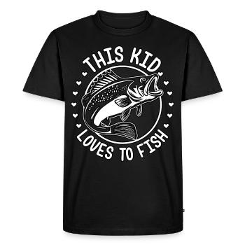 Ce gamin adore pêcher - T-shirt Premium bio Homme - noir - Devant - Nico (187cm)