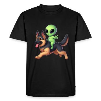 Alien on German Shepherd - Men's Premium Organic T-Shirt - black - Front - Nico (187cm)