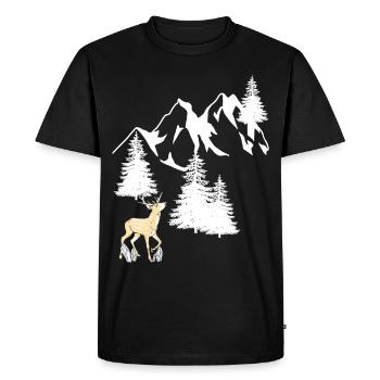Montagnes, Pics, Épicéa, Navel, Arbre, Cerf, Nature - T-shirt Premium bio Homme - noir - Devant - Nico (187cm)