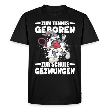 Né pour jouer au tennis, forcé d’aller à l’école - T-shirt Premium bio Homme - noir - Devant - Nico (187cm)