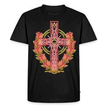 Croix Roses Croix Croix Jésus Dieu - T-shirt Premium bio Homme - noir - Devant - Nico (187cm)
