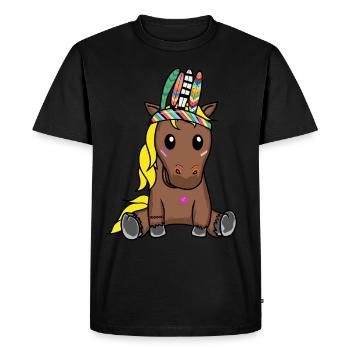 Poney Hippie Poulain Cheval Ross Plumes Gaule - T-shirt Premium bio Homme - noir - Devant - Nico (187cm)