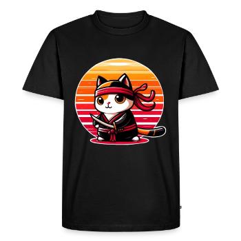 Chat ninja au coucher du soleil - T-shirt Premium bio Homme - noir - Devant - Nico (187cm)