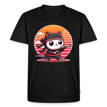 Chat ninja au coucher du soleil - T-shirt Premium bio Homme - noir - Devant - Nico (187cm)