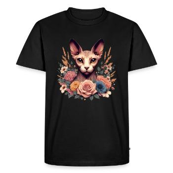 Chat Sphynx avec Fleurs - T-shirt Premium bio Homme - noir - Devant - Nico (187cm)