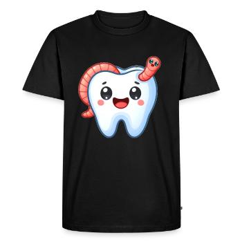 Dent amusante avec ver - T-shirt Premium bio Homme - noir - Devant - Nico (187cm)