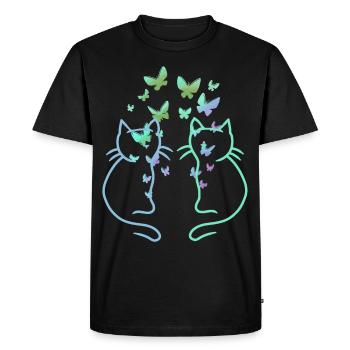 Chats, Chats, Papillons, Printemps - T-shirt Premium bio Homme - noir - Devant - Nico (187cm)