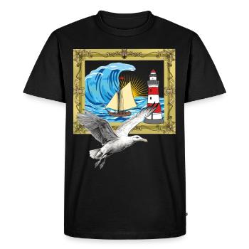 Mouette Mouettes maritimes Phare des oiseaux de mer - T-shirt Premium bio Homme - noir - Devant - Nico (187cm)