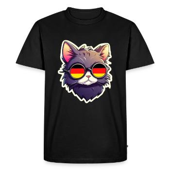 Cat with Sunglasses Football Germany - Men's Premium Organic T-Shirt - black - Front - Nico (187cm)