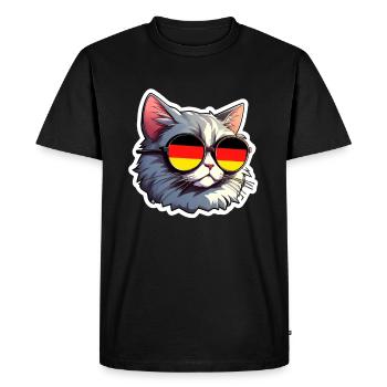 Cat with Sunglasses Football Germany - Men's Premium Organic T-Shirt - black - Front - Nico (187cm)
