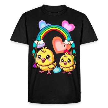 Rainbow Chickens Chick Chicken Heart Spring Child - Men's Premium Organic T-Shirt - black - Front - Nico (187cm)