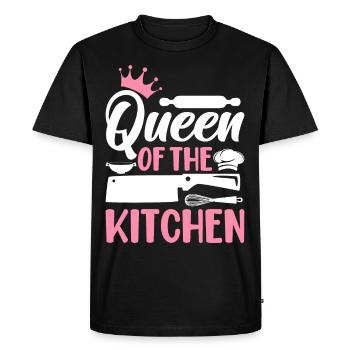 Chef cuisinier Femme Reine de la Cuisine - T-shirt Premium bio Homme - noir - Devant - Nico (187cm)