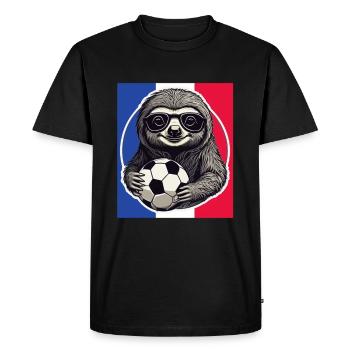 Fußball Fan Faultier mit Sonnenbrille Frankreich - Männer Premium Bio T-Shirt - Schwarz - Vorne - Nico (187cm)