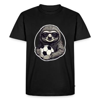 Faultier mit Sonnenbrille und Fußball - Männer Premium Bio T-Shirt - Schwarz - Vorne - Nico (187cm)