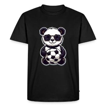 Panda mit Sonnenbrille und Fußball - Männer Premium Bio T-Shirt - Schwarz - Vorne - Nico (187cm)