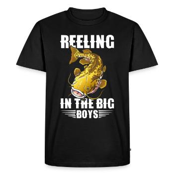 Poisson-chat pêcheur Poisson-chat Pêche au poisson-chat Pêche au poisson-chat - T-shirt Premium bio Homme - noir - Devant - Nico (187cm)