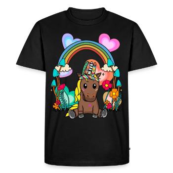 Arc-en-ciel cheval chevaux enfants enfant fleurs - T-shirt Premium bio Homme - noir - Devant - Nico (187cm)