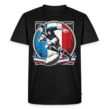 Maillot de la France Rugby - T-shirt Premium bio Homme - noir - Devant - Nico (187cm)