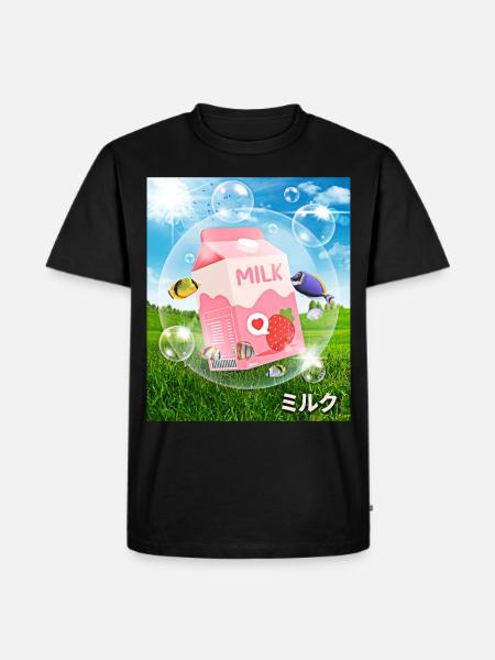 Frutiger Aero Aesthetic Tech Kawaii Leche de Fresa - Camiseta prémium ecológica para hombre - negro
