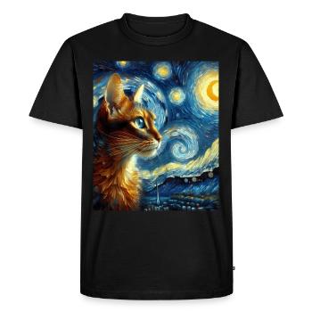 Chat Orange Abyssin Nuit Étoilée Peinture - T-shirt Premium bio Homme - noir - Devant - Nico (187cm)