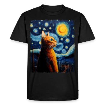 Chat Orange Abyssin Nuit Étoilée Peinture - T-shirt Premium bio Homme - noir - Devant - Nico (187cm)