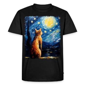 Chat Orange Abyssin Nuit Étoilée Peinture - T-shirt Premium bio Homme - noir - Devant - Nico (187cm)