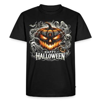 Flammes de citrouille fantomatiques - Chemise d’Halloween - T-shirt Premium bio Homme - noir - Devant - Nico (187cm)