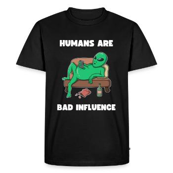 Personnes Mauvaise Influence Paresseuse Extraterrestre Humour - T-shirt Premium bio Homme - noir - Devant - Nico (187cm)