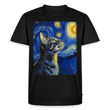 American Shorthair Cat Starry Night Painting - Men's Premium Organic T-Shirt - black - Front - Nico (187cm)