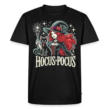 Sorcière mystique et chat avec Hocus Pocus - T-shirt Premium bio Homme - noir - Devant - Nico (187cm)