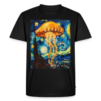 Méduse Océan Nuit étoilée Peinture - T-shirt Premium bio Homme - noir - Devant - Nico (187cm)