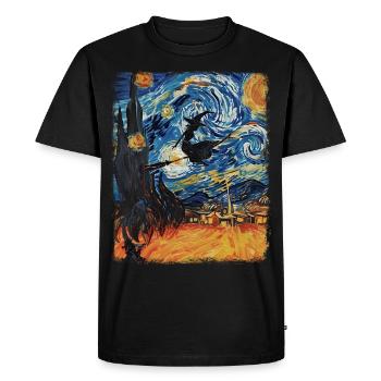 Sorcière Halloween Sorcières Occulte Nuit étoilée Peinture - T-shirt Premium bio Homme - noir - Devant - Nico (187cm)