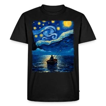 Pêche en haute mer Pêcheur Nuit étoilée Peinture - T-shirt Premium bio Homme - noir - Devant - Nico (187cm)