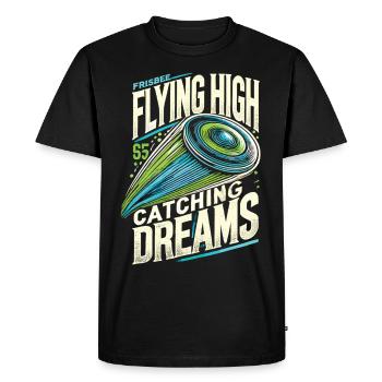 Flying High Catching Dreams - Ultimate Frisbee Tee - Men's Premium Organic T-Shirt - black - Front - Nico (187cm)