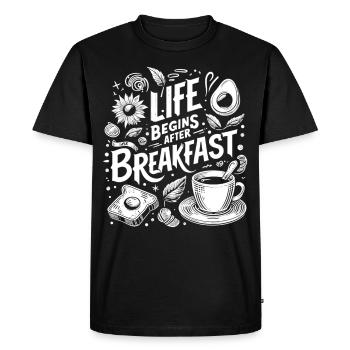 Ready to go: Life Begins After Breakfast - Men's Premium Organic T-Shirt - black - Front - Nico (187cm)