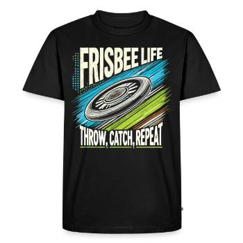 Frisbee Life - Throw, Catch, Repeat - Men's Premium Organic T-Shirt - black - Front - Nico (187cm)