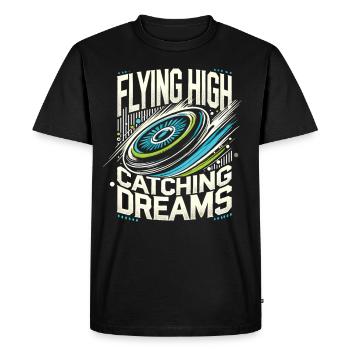 Flying High Catching Dreams - Frisbee Enthusiast - Men's Premium Organic T-Shirt - black - Front - Nico (187cm)